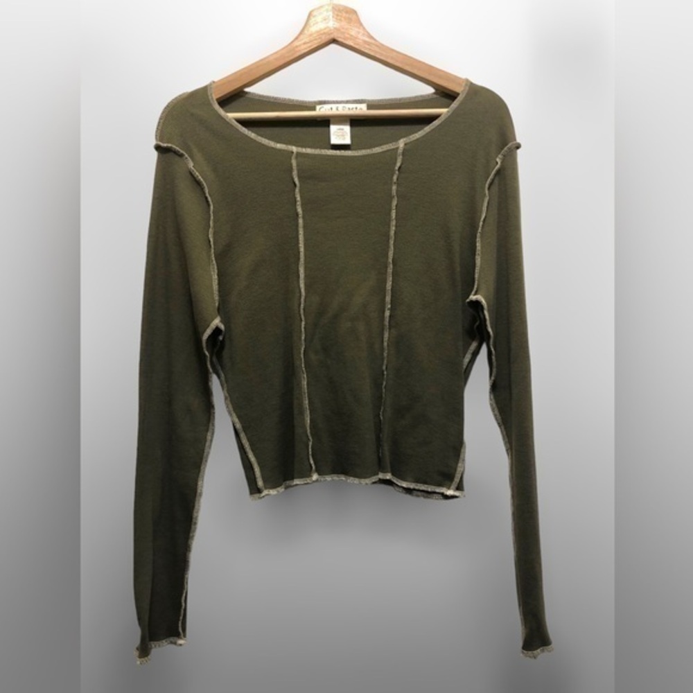 Ribbed Reverse Hem Green Top Size Large